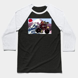 Japanese Samurai Cycling through Rushing Waves Baseball T-Shirt